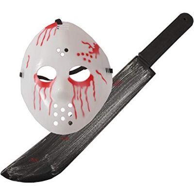 Ciao Bloody Friday J13 Hockey Kit (masker + Machette 55 cm), uniseks volwassenen, kleur wit, rood, grijs, 30092 Ciao Bloody Friday J13 Hockey Kit (masker + Machette 55 cm), uniseks volwassenen, kleur wit, rood, grijs, 30092