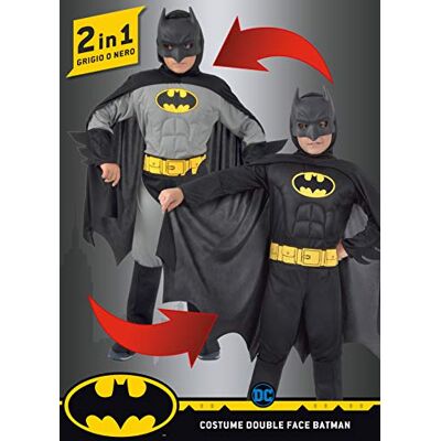 Ciao Batman 2-in-1 (Classic/Dark Knight) kostuum voor jongens, origineel DC Comics (maat 10-12 jaar) met gevoerde spieren, zwart, grijs Ciao Batman 2-in-1 (Classic/Dark Knight) kostuum voor jongens, origineel DC Comics (maat 10-12 jaar) met gevoerde spieren, zwart, grijs