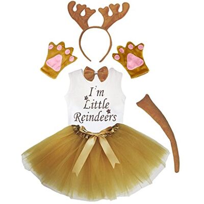 Petitebelle Hoofdband met vlinderdas, staart, handschoenen, overhemdrok en rok voor meisjes van 1 tot 8 jaar (rendier, 3 4 jaar) Petitebelle Hoofdband met vlinderdas, staart, handschoenen, overhemdrok en rok voor meisjes van 1 tot 8 jaar (rendier, 3 4 jaar)