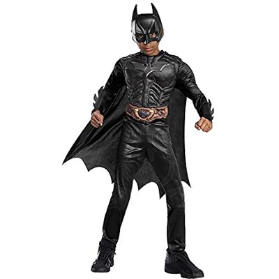 RUBIE'S Rubies Batman Black Line Deluxe kinderkostuum met gespierde borst in luxe officieel uit de film The Batman in zwart, logo met lenseffect en laarshoes, cape en masker RUBIE'S Rubies Batman Black Line Deluxe kinderkostuum met gespierde borst in luxe officieel uit de film The Batman in zwart, logo met lenseffect en laarshoes, cape en masker