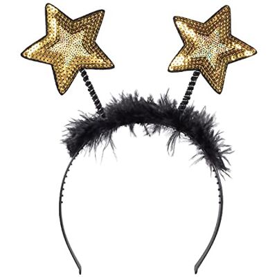 Boland Sterrendiadeem met pailletten, hoofdband met veren, hoofdtooi voor kostuum, carnaval, themafeest, Nieuwjaar, goud Boland Sterrendiadeem met pailletten, hoofdband met veren, hoofdtooi voor kostuum, carnaval, themafeest, Nieuwjaar, goud