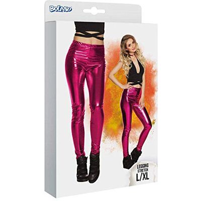 Boland 02343 Leggings glanzend roze glanzend rekbaar dames carnaval Halloween themafeest jaren '70 Boland 02343 Leggings glanzend roze glanzend rekbaar dames carnaval Halloween themafeest jaren '70