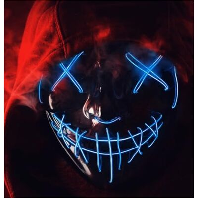 FASCHINFEVER Led-masker Purge controleerbaar kostuummasker voor Halloween, carnaval en carnaval als kostuum voor dames en heren (led blauw) FASCHINFEVER Led-masker Purge controleerbaar kostuummasker voor Halloween, carnaval en carnaval als kostuum voor dames en heren (led blauw)
