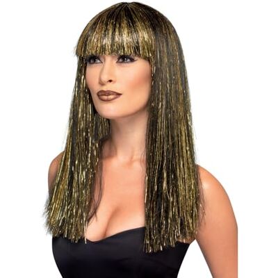 Smiffys Zwarte Egyptische godin pruik met gouden strass steentjes Smiffys Zwarte Egyptische godin pruik met gouden strass steentjes