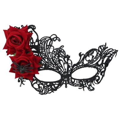 YUEcthynous Venetiaans masker voor dames, kanten maskerademasker voor dames, rood met rozen, spinnen, skeletten, voor Halloween-spinnenkostuum, carnaval, gemaskerd bal, feest YUEcthynous Venetiaans masker voor dames, kanten maskerademasker voor dames, rood met rozen, spinnen, skeletten, voor Halloween-spinnenkostuum, carnaval, gemaskerd bal, feest