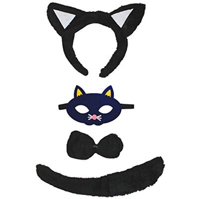 Petitebelle Hoofdband Bowtie masker staart 4 stuks kostuum één maat zwarte kat Petitebelle Hoofdband Bowtie masker staart 4 stuks kostuum één maat zwarte kat