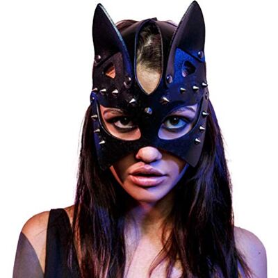 Kangmeile Halloween-masker voor dames, sexy, cosplay, kat, PU-leer, klinknagel, kattenoor, half masker, Halloween, carnaval Kangmeile Halloween-masker voor dames, sexy, cosplay, kat, PU-leer, klinknagel, kattenoor, half masker, Halloween, carnaval