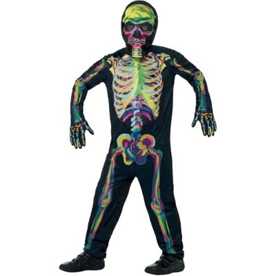 Smiffys skeletkostuum, meerkleurig met combinatie, masker en g Smiffys skeletkostuum, meerkleurig met combinatie, masker en g