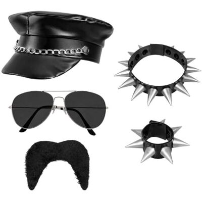 Boland 33208 Rocker kostuum set, carnavalsaccessoires, kostuumset, muts, ketting, armband, baard en feestbril, themafeest, JGA Boland 33208 Rocker kostuum set, carnavalsaccessoires, kostuumset, muts, ketting, armband, baard en feestbril, themafeest, JGA