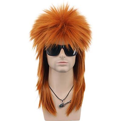 VGbeaty Lange steile pruik jaren '70 en '80 voor dames en heren, rockstijl, punkrock, disco, muilezel (oranje) VGbeaty Lange steile pruik jaren '70 en '80 voor dames en heren, rockstijl, punkrock, disco, muilezel (oranje)