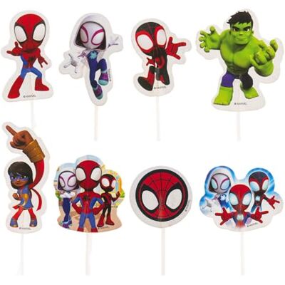 dekora Spidey Cupcake Toppers 16-delig (8 designs) Officiële Marvel taartdecoratie, stevige papieren kaart met stokjes in levensmiddelenkwaliteit dekora Spidey Cupcake Toppers 16-delig (8 designs) Officiële Marvel taartdecoratie, stevige papieren kaart met stokjes in levensmiddelenkwaliteit