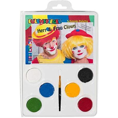 Eulenspiegel 206331 Make-uppalet voor dames en heren, clown, 6 x 3,5 ml kleur, 1 x kwast, 1 x handleiding (mogelijk niet beschikbaar in het Nederlands), make-upkleuren Eulenspiegel 206331 Make-uppalet voor dames en heren, clown, 6 x 3,5 ml kleur, 1 x kwast, 1 x handleiding (mogelijk niet beschikbaar in het Nederlands), make-upkleuren