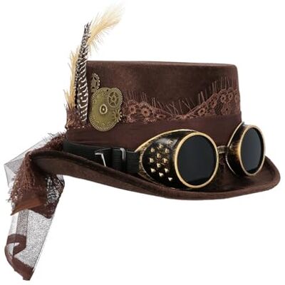 Boland Hat Party Glasses 54562 Specspunk Deluxe hoed met bril, bruin, steampunk, hoofddeksel voor themafeest, carnaval, uniseks, volwassenen, 10235880 Boland Hat Party Glasses 54562 Specspunk Deluxe hoed met bril, bruin, steampunk, hoofddeksel voor themafeest, carnaval, uniseks, volwassenen, 10235880