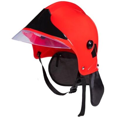 Boland 01411 Brandweerhelm rood zwart volwassenen in grootte verstelbaar met vizier, kostuum, carnaval, themafeest Boland 01411 Brandweerhelm rood zwart volwassenen in grootte verstelbaar met vizier, kostuum, carnaval, themafeest