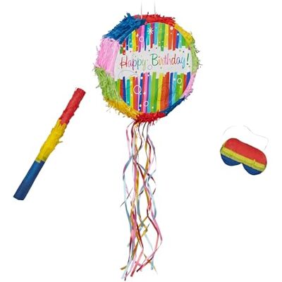 Relaxdays Piñata kinderverjaardag met stok en masker om te vullen, h x d: 32 x 9 cm, veelkleurig Relaxdays Piñata kinderverjaardag met stok en masker om te vullen, h x d: 32 x 9 cm, veelkleurig