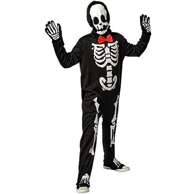 RUBIE'S Rubies Elegant skeletkostuum Glow in Dark voor kinderen, jumpsuit, vlinderdas, handschoenen en masker, officieel Rubies voor Halloween, carnaval, verjaardag, feest RUBIE'S Rubies Elegant skeletkostuum Glow in Dark voor kinderen, jumpsuit, vlinderdas, handschoenen en masker, officieel Rubies voor Halloween, carnaval, verjaardag, feest