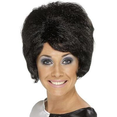 Smiffys Bijenkorf pruik uit de jaren 60, zwart, kort haar Smiffys Bijenkorf pruik uit de jaren 60, zwart, kort haar