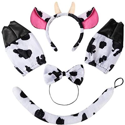 Spooktacular Creations Set van 5 koeienkostuum accessoires met koeienoren, hoofdband, vlinderdas, handschoenen en staart, koeienkostuum accessoires Spooktacular Creations Set van 5 koeienkostuum accessoires met koeienoren, hoofdband, vlinderdas, handschoenen en staart, koeienkostuum accessoires