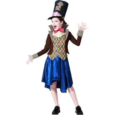 ATOSA Gek meisjeshoedkostuum met hoed, jas, vest, vlinderdas en rok, ideaal voor carnaval, Halloween en themafeesten, 5-6 jaar ATOSA Gek meisjeshoedkostuum met hoed, jas, vest, vlinderdas en rok, ideaal voor carnaval, Halloween en themafeesten, 5-6 jaar