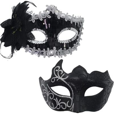 YUEcthynous 2 stuks Venetiaanse maskers voor dames en heren, voor carnaval, gemaskerd bal, kostuumaccessoire voor Halloween, carnaval, feest (zilver) YUEcthynous 2 stuks Venetiaanse maskers voor dames en heren, voor carnaval, gemaskerd bal, kostuumaccessoire voor Halloween, carnaval, feest (zilver)