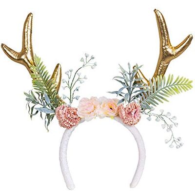 Boland 50027 Rendier haarband met bloemen, hert, themafeestaccessoires, carnaval Boland 50027 Rendier haarband met bloemen, hert, themafeestaccessoires, carnaval