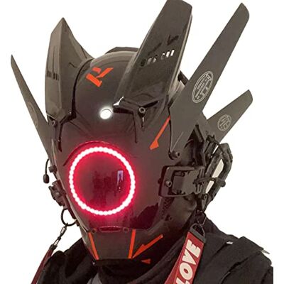 HCYPUNK Punkmasker voor heren, futuristisch punk-accessoire, Halloween, cosplay, party, muziekfestival, met licht HCYPUNK Punkmasker voor heren, futuristisch punk-accessoire, Halloween, cosplay, party, muziekfestival, met licht