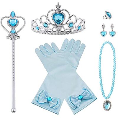 Vicloon Princess Elsa Dress Up Accessories, 7 Stuks Princess Dress-up Party Accessories, Prinses Verkleden Geschenk Prinses Kroon Toverstaf Handschoenen Oorring Halsketting Vicloon Princess Elsa Dress Up Accessories, 7 Stuks Princess Dress-up Party Accessories, Prinses Verkleden Geschenk Prinses Kroon Toverstaf Handschoenen Oorring Halsketting