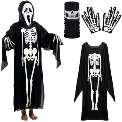 CHAOTEMAI Skeletkostuum met handschoenen en masker, Halloween, horror, elementen, schedel, Halloween, heren, dames, licht, voor carnaval, huis, heks, theater, cosplay, rekwisieten voor fotografie CHAOTEMAI Skeletkostuum met handschoenen en masker, Halloween, horror, elementen, schedel, Halloween, heren, dames, licht, voor carnaval, huis, heks, theater, cosplay, rekwisieten voor fotografie