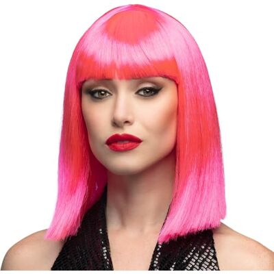 Boland Smiffys Glam pruik, neonroze, kort haar, kleurverloop, met pony, dames, Glamour, 42140, eenheidsmaat Boland Smiffys Glam pruik, neonroze, kort haar, kleurverloop, met pony, dames, Glamour, 42140, eenheidsmaat