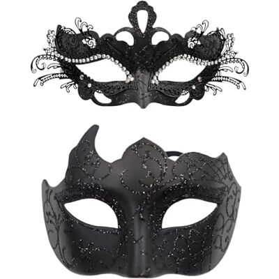 JewelryWe Venetiaans masker voor koppels, metalen masker met strass, voor mannen en vrouwen, voor Halloween, carnaval, feest, eindejaarsbal, kunststof JewelryWe Venetiaans masker voor koppels, metalen masker met strass, voor mannen en vrouwen, voor Halloween, carnaval, feest, eindejaarsbal, kunststof