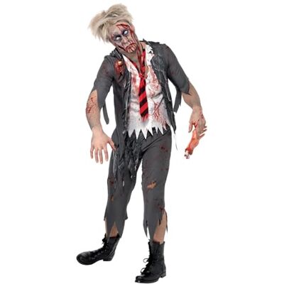 Smiffys High School zombie horror schooljongen, grijs, met jas, overhemd vastgebonden, stropdas, broek Smiffys High School zombie horror schooljongen, grijs, met jas, overhemd vastgebonden, stropdas, broek