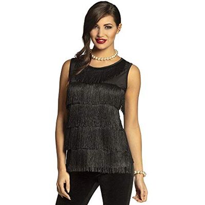 Boland Charleston Damestop zwart T-shirt met franjes jaren 20 flapper kostuum kostuum themafeest Boland Charleston Damestop zwart T-shirt met franjes jaren 20 flapper kostuum kostuum themafeest