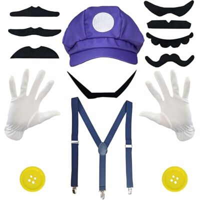 DTAOZFA Mario kostuumaccessoires, muts, snor, 13-delig, Super Brothers, kostuumaccessoires, cosplay, carnaval, volwassenen DTAOZFA Mario kostuumaccessoires, muts, snor, 13-delig, Super Brothers, kostuumaccessoires, cosplay, carnaval, volwassenen