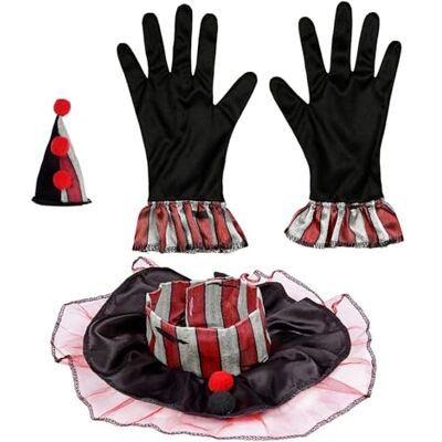 W WIDMANN MILANO Party Fashion Widmann 29341 Clown kostuumset, mini-hoed, kraag, handschoenen, circus, carnaval, themafeest W WIDMANN MILANO Party Fashion Widmann 29341 Clown kostuumset, mini-hoed, kraag, handschoenen, circus, carnaval, themafeest