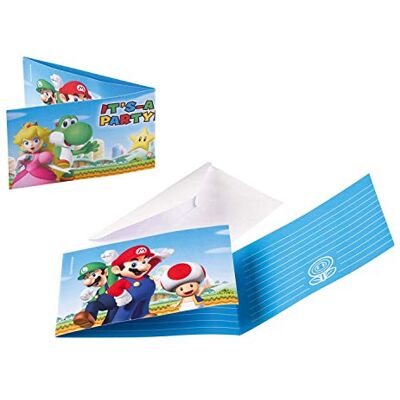 amscan Super Mario 901543 uitnodigingskaarten met enveloppen, 7,9 x 14,1 cm, 8 stuks amscan Super Mario 901543 uitnodigingskaarten met enveloppen, 7,9 x 14,1 cm, 8 stuks