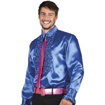Boland Disco-overhemd met ruches voor heren, blauw, kostuum, partyhemd, Schlager, jaren '70, themafeest, carnaval Boland Disco-overhemd met ruches voor heren, blauw, kostuum, partyhemd, Schlager, jaren '70, themafeest, carnaval