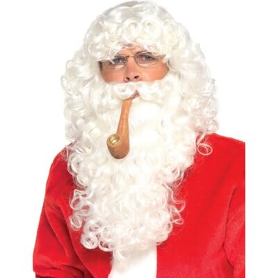 Smiffys Kerstman-accessoireset, wit, met pruik, baard, bril en pijp, Deluxe Smiffys Kerstman-accessoireset, wit, met pruik, baard, bril en pijp, Deluxe