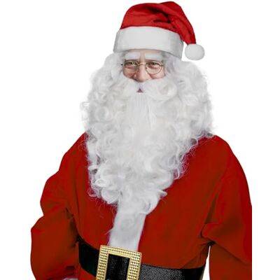 Funidelia Deluxe-pruik met baard voor heren, kerstman, verkleedaccessoires voor volwassenen Funidelia Deluxe-pruik met baard voor heren, kerstman, verkleedaccessoires voor volwassenen
