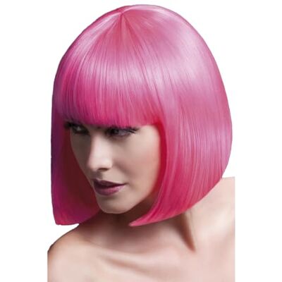 Smiffys Elise Collection Fever pruik, neonroze, vierkant, glad met franjes, 33 cm Smiffys Elise Collection Fever pruik, neonroze, vierkant, glad met franjes, 33 cm