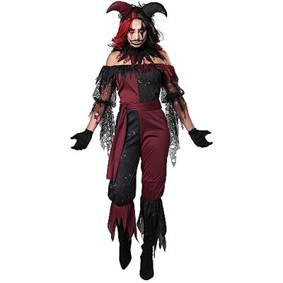 California Costumes California kostuum dames Halloween kostuum Psycho Jester, Bugundy, zwart California Costumes California kostuum dames Halloween kostuum Psycho Jester, Bugundy, zwart