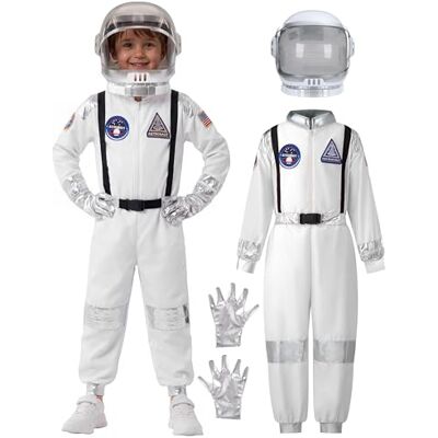 Spooktacular Creations Uniseks astronautenkostuum met zilveren strepen voor kinderen, Halloween, pilotenpak met helm Spooktacular Creations Uniseks astronautenkostuum met zilveren strepen voor kinderen, Halloween, pilotenpak met helm