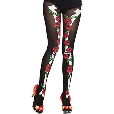 Boland 87899 La Muerte damespanty, stretchbroek, Dia de los Muertos, nylon kousen voor carnaval, Halloween en themafeest Boland 87899 La Muerte damespanty, stretchbroek, Dia de los Muertos, nylon kousen voor carnaval, Halloween en themafeest