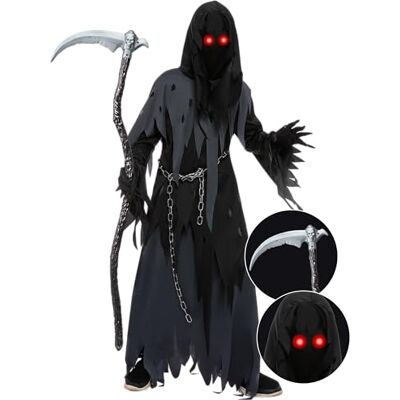 Spooktacular Creations Magere Hein Halloween kostuum voor kinderen, griezelig Halloween-kostuum voor jongens, ridder Magere Hein kostuum, maat L (10-12 jaar) Spooktacular Creations Magere Hein Halloween kostuum voor kinderen, griezelig Halloween-kostuum voor jongens, ridder Magere Hein kostuum, maat L (10-12 jaar)