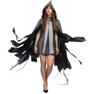 Boland 71008 Donkere cape met franjes voor volwassenen, cape met capuchon, kostuum voor carnaval, Halloween, themafeest, Halloween Boland 71008 Donkere cape met franjes voor volwassenen, cape met capuchon, kostuum voor carnaval, Halloween, themafeest, Halloween