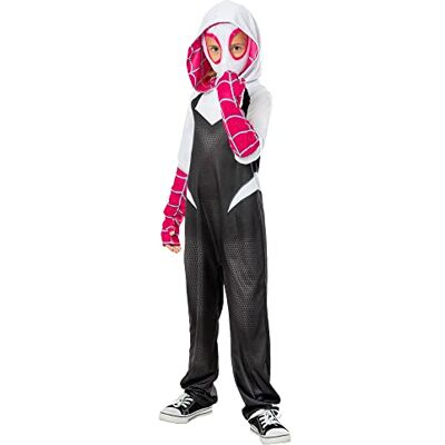 RUBIE'S Rubies Spiderman Gwen Spiderverse Clássic meisjeskostuum met capuchon en officieel Marvel-masker voor Halloween, carnaval, Kerstmis en verjaardag RUBIE'S Rubies Spiderman Gwen Spiderverse Clássic meisjeskostuum met capuchon en officieel Marvel-masker voor Halloween, carnaval, Kerstmis en verjaardag