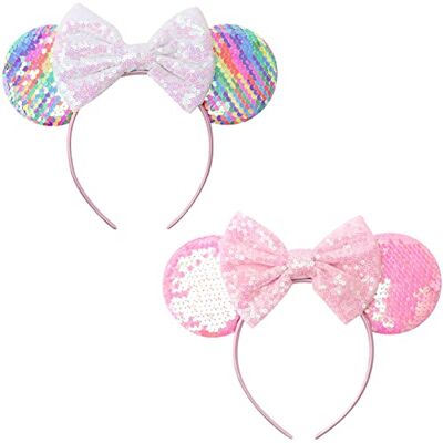 DRESHOW Muizenoren boog hoofdbanden pailletten party decoratie cosplay kostuum voor meisjes en vrouwen, 2 x set van 25, Eén maat DRESHOW Muizenoren boog hoofdbanden pailletten party decoratie cosplay kostuum voor meisjes en vrouwen, 2 x set van 25, Eén maat