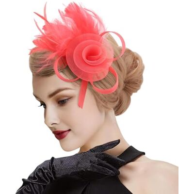 DRESHOW Fascinator-hoed met bloemen van mesh en veren, voor bruiloft, feest, bruiloft, cocktail, voor dames en meisjes DRESHOW Fascinator-hoed met bloemen van mesh en veren, voor bruiloft, feest, bruiloft, cocktail, voor dames en meisjes