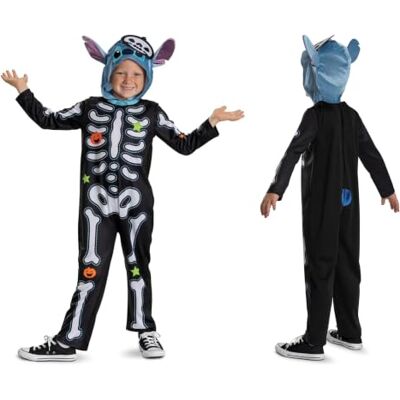 Disney Lilo & Stitch-kostuum voor kinderen, jongens of meisjes, Stitch, skelet met capuchon, maat S (5 tot 6 jaar), officiële licentie, filmkostuum voor Halloween, carnaval en kostuumfeest Disney Lilo & Stitch-kostuum voor kinderen, jongens of meisjes, Stitch, skelet met capuchon, maat S (5 tot 6 jaar), officiële licentie, filmkostuum voor Halloween, carnaval en kostuumfeest