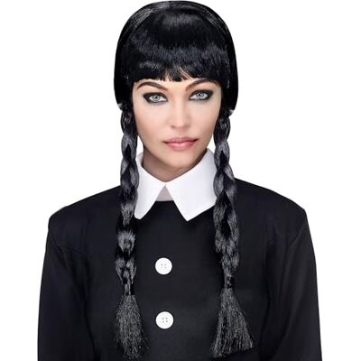 W WIDMANN MILANO Party Fashion Donkere meisjespruik, zwart, 2 gevlochten vlechten, Wednesday gothic kapsel W WIDMANN MILANO Party Fashion Donkere meisjespruik, zwart, 2 gevlochten vlechten, Wednesday gothic kapsel