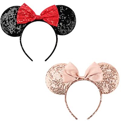 DRESHOW 2 stuks muizenoren boog hoofdband pailletten party decoratie cosplay kostuum voor meisjes en vrouwen DRESHOW 2 stuks muizenoren boog hoofdband pailletten party decoratie cosplay kostuum voor meisjes en vrouwen